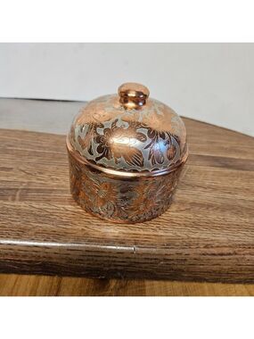 Handcrafted "Glimmering Grace" Copper with Silver-tone Etched Trinket Box